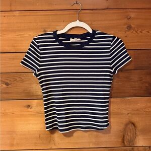 Sezane Navy and Cream Striped Tee